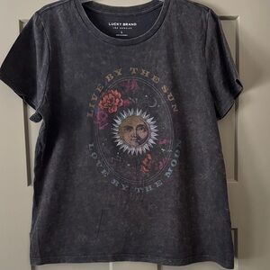Lucky Brand Black Graphic Tee - Sun and Moon Design
